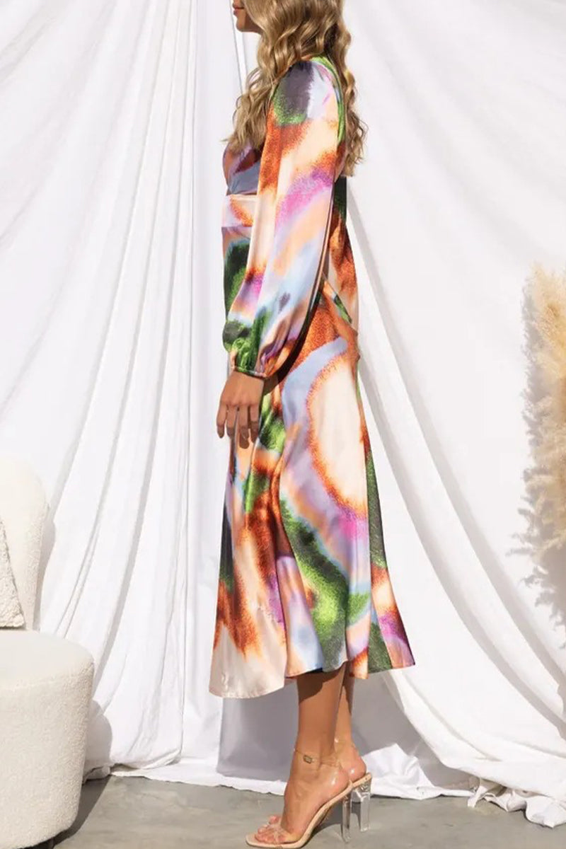 Vestidos sexis de corte A con escote en V, asimétricos y contrastantes, con cambio gradual