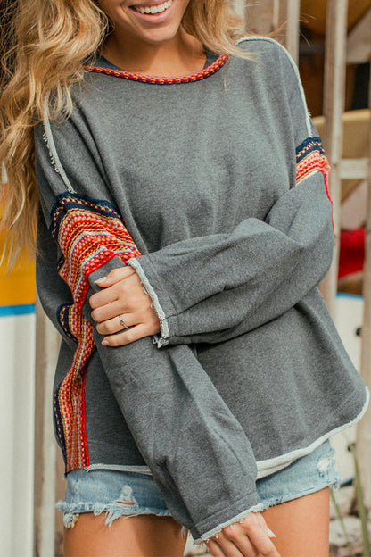Tops casuales de cuello redondo con tejido liso