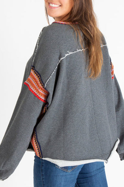 Tops casuales de cuello redondo con tejido liso