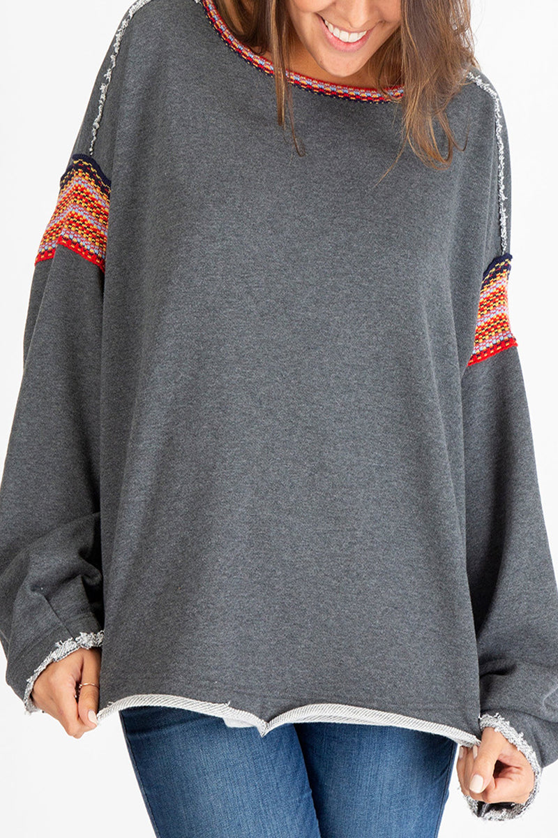 Tops casuales de cuello redondo con tejido liso