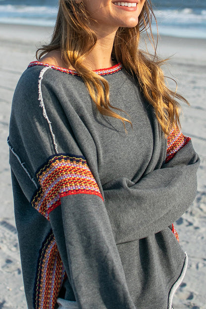 Tops casuales de cuello redondo con tejido liso