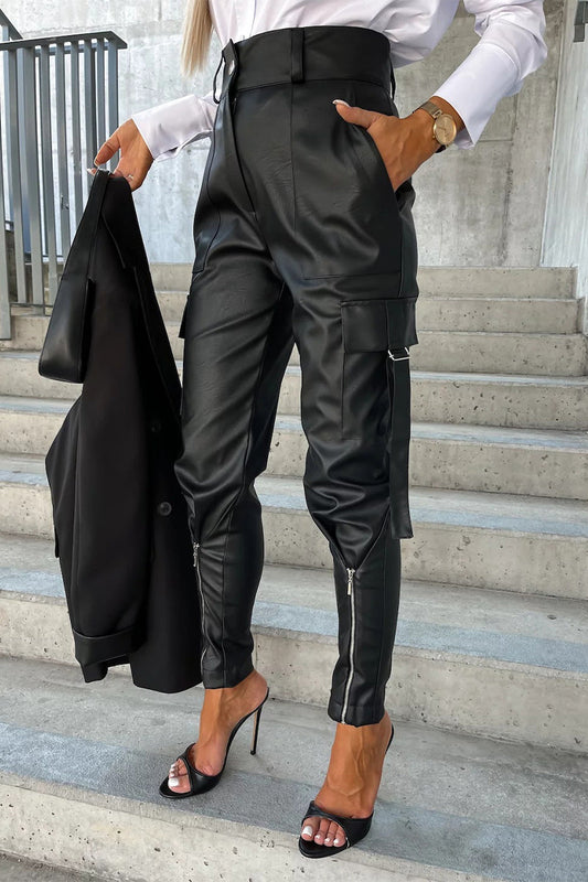 Pantalones casuales de tubo con bolsillos, cremallera y cintura alta (5 colores)