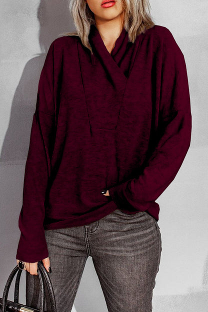 Tops casuales sencillos con cuello en V y parches sólidos