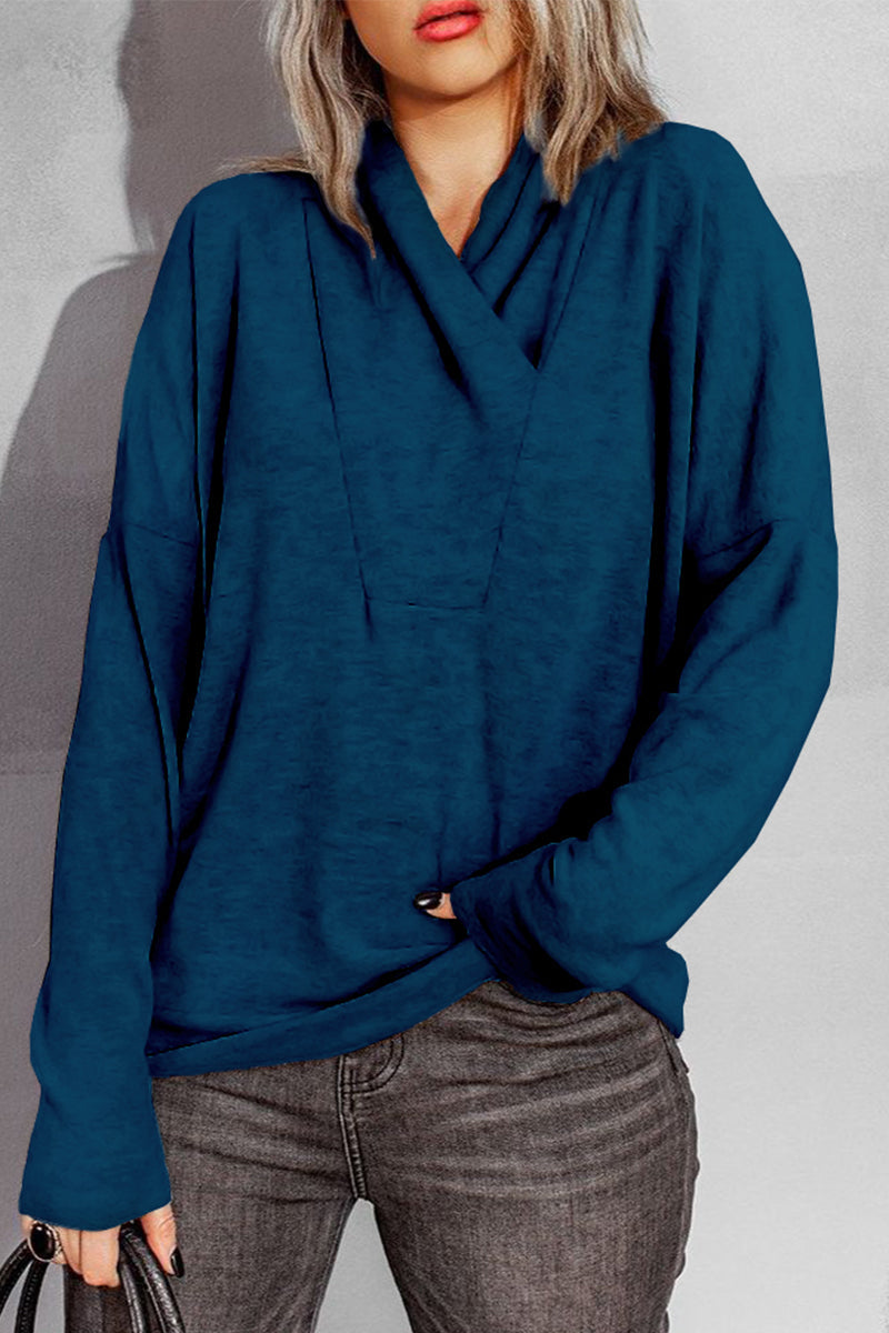 Tops casuales sencillos con cuello en V y parches sólidos