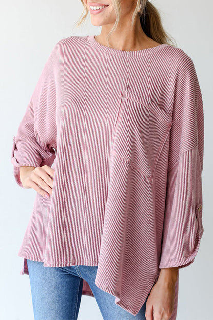 Tops casuales de cuello redondo con bolsillos sólidos
