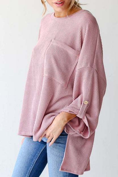 Tops casuales de cuello redondo con bolsillos sólidos