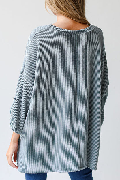 Tops casuales de cuello redondo con bolsillos sólidos
