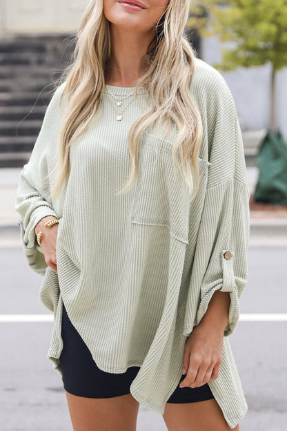 Tops casuales de cuello redondo con bolsillos sólidos