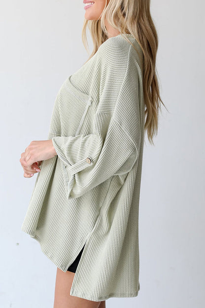Tops casuales de cuello redondo con bolsillos sólidos