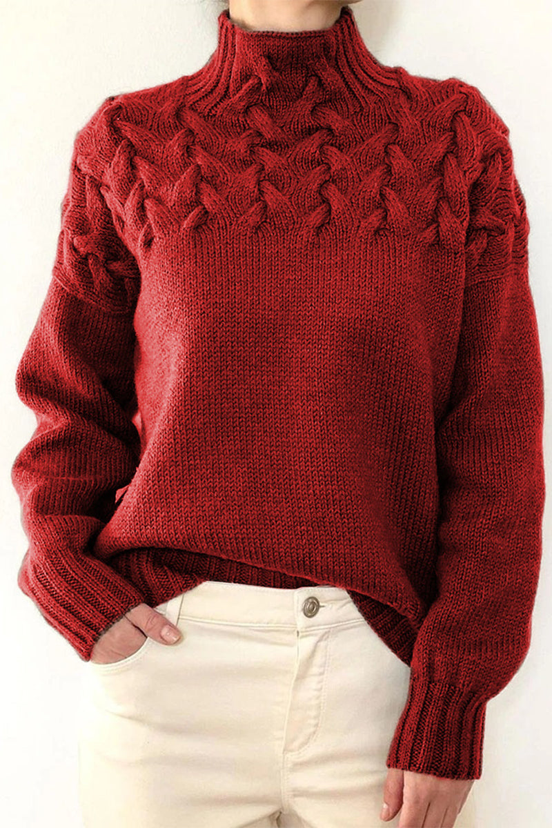 Tops casuales de cuello alto de tejido liso