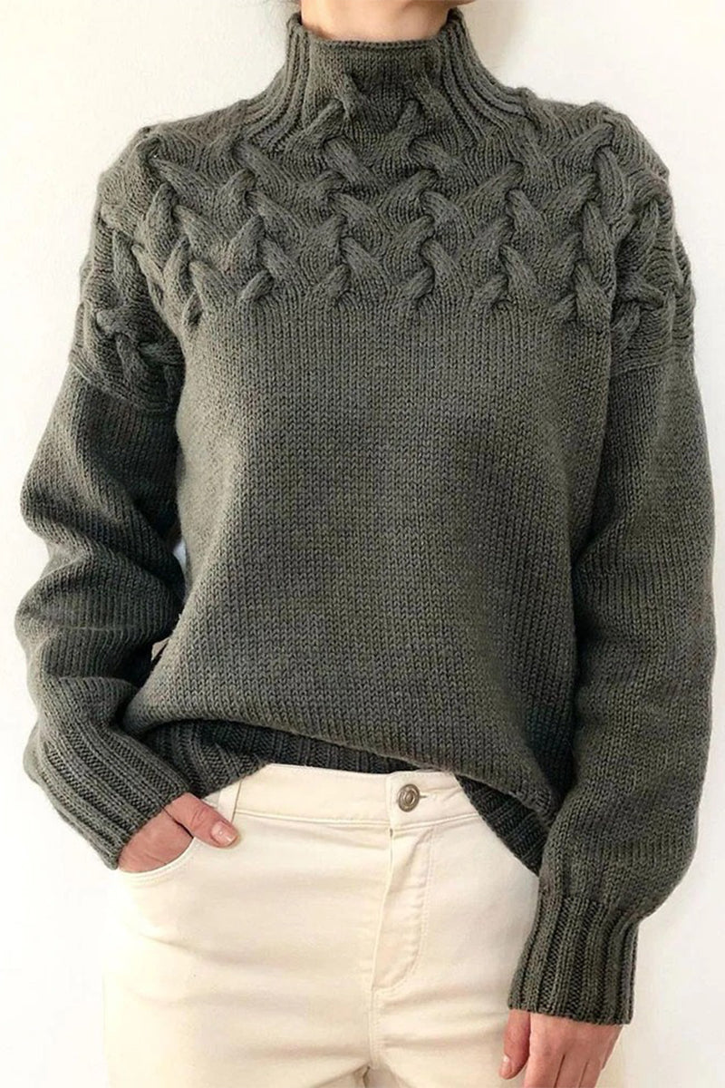 Tops casuales de cuello alto de tejido liso