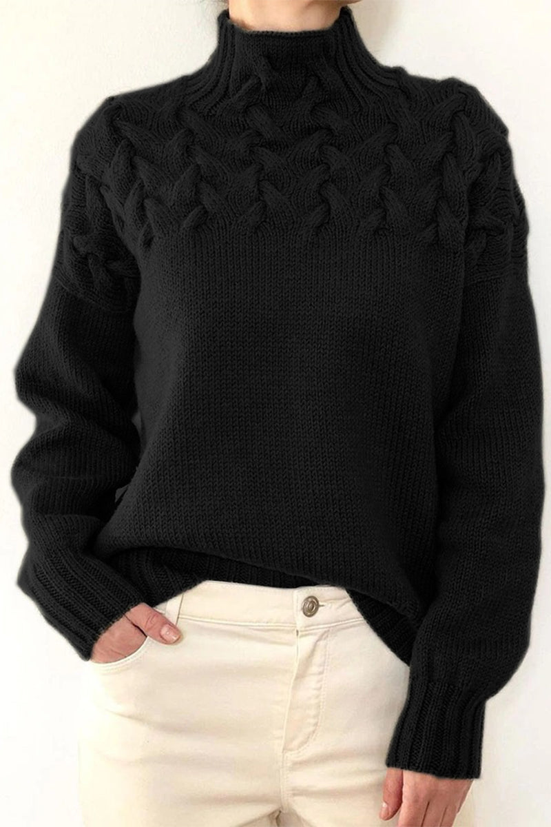 Tops casuales de cuello alto de tejido liso