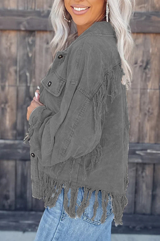 Prenda exterior informal con borlas sólidas y cuello vuelto asimétrico