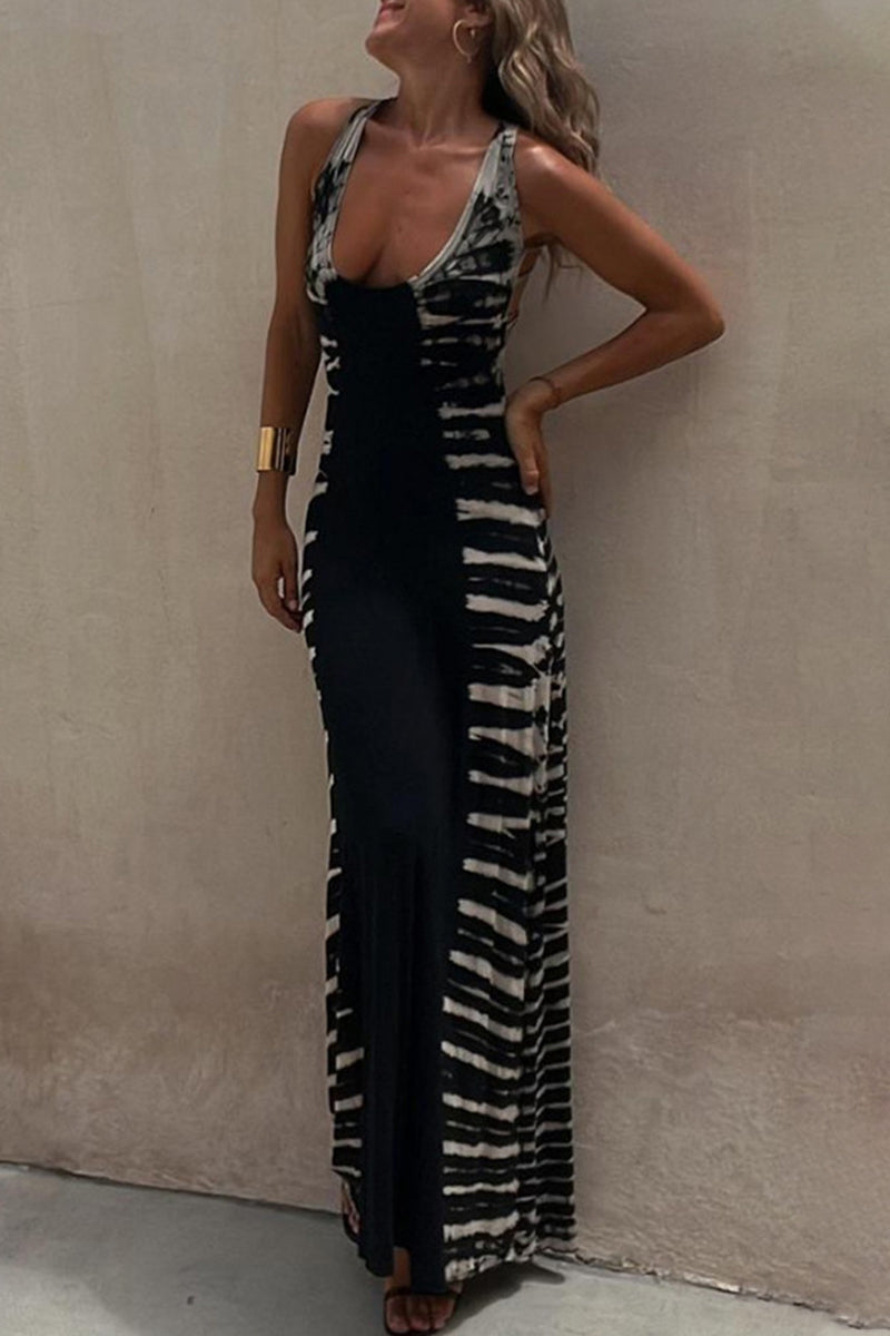 Vestido sexy de vacaciones con cuello en U, sin espalda y estampado (3 colores)