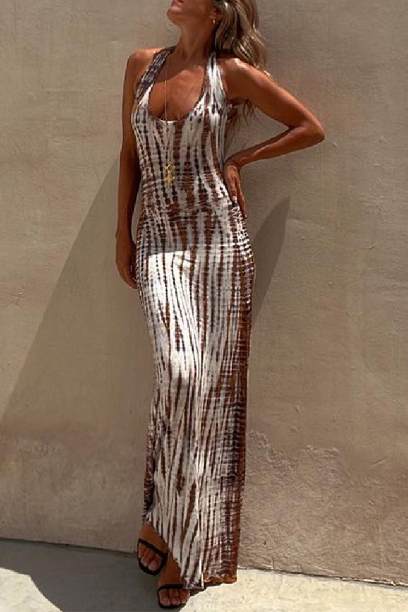 Vestido sexy de vacaciones con cuello en U, sin espalda y estampado (3 colores)