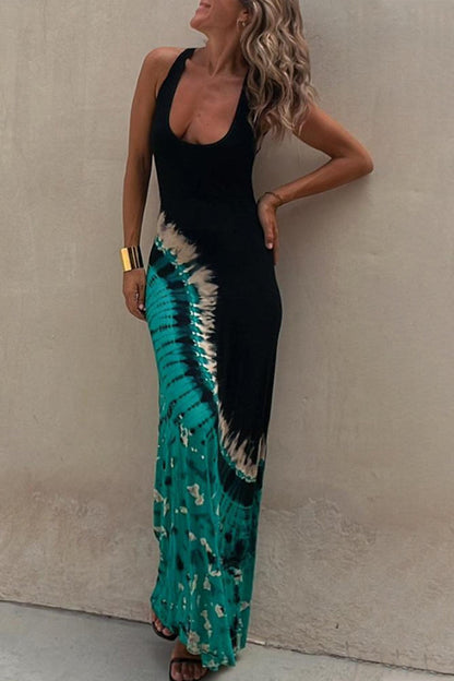 Vestido sexy de vacaciones con cuello en U, sin espalda y estampado (3 colores)