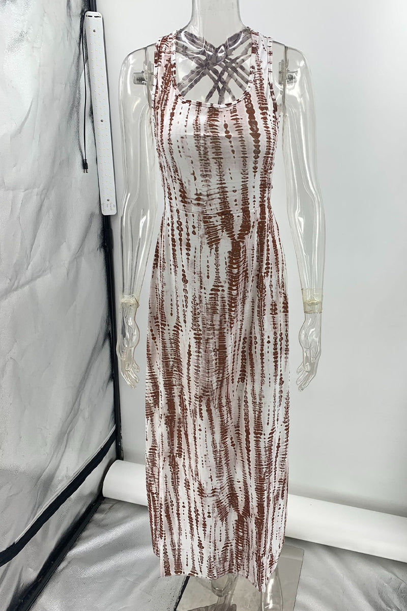 Vestido sexy de vacaciones con cuello en U, sin espalda y estampado (3 colores)