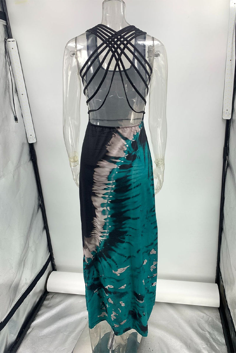 Vestido sexy de vacaciones con cuello en U, sin espalda y estampado (3 colores)
