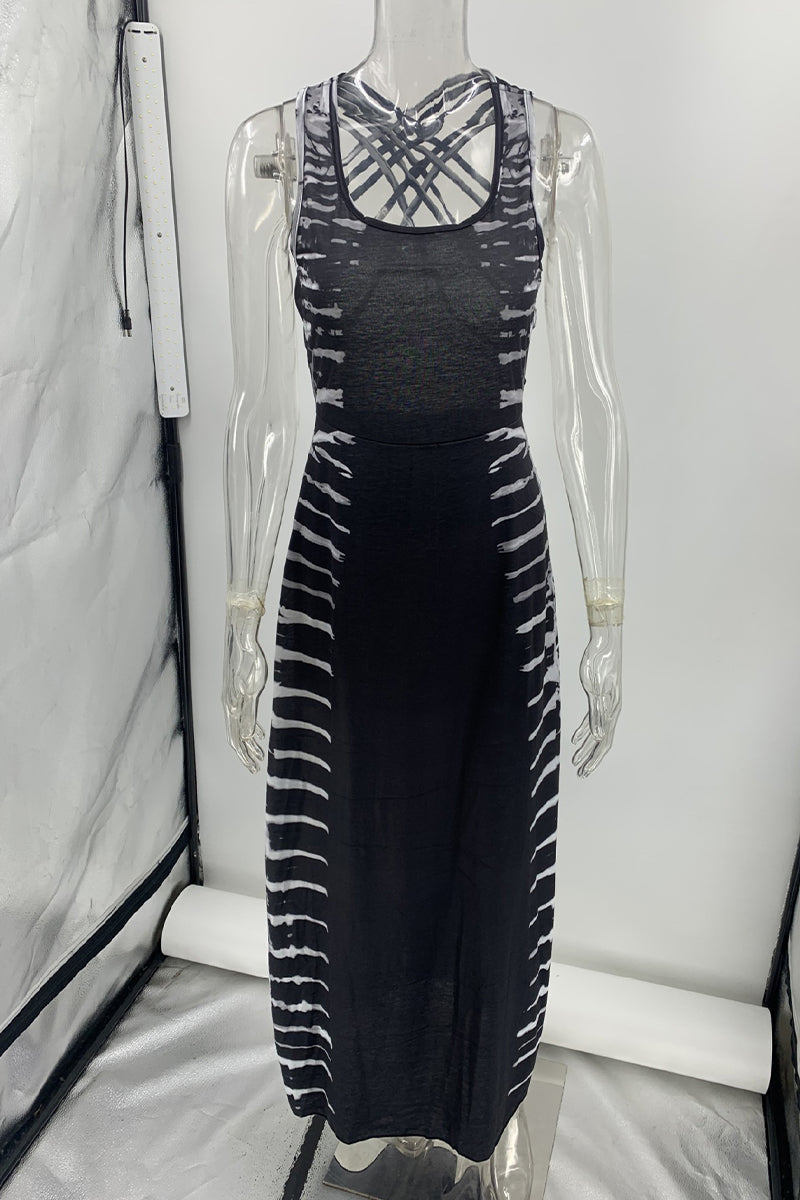 Vestido sexy de vacaciones con cuello en U, sin espalda y estampado (3 colores)