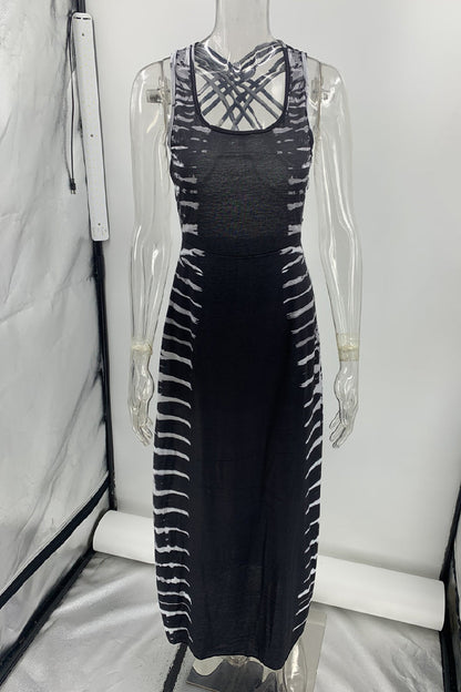 Vestido sexy de vacaciones con cuello en U, sin espalda y estampado (3 colores)