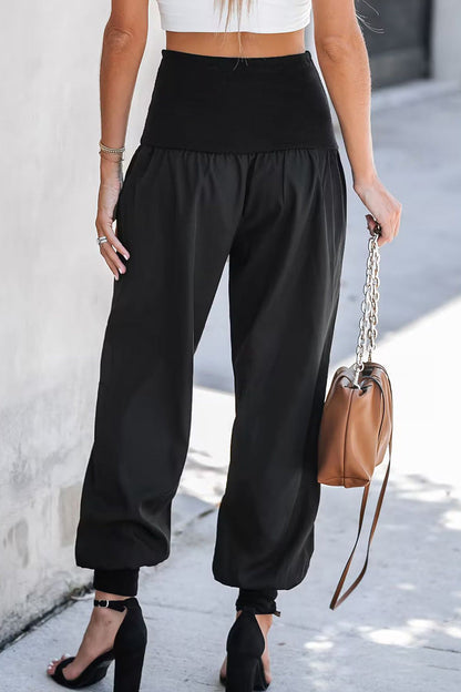 Pantalones casuales lisos sueltos de cintura alta Harlan de color liso