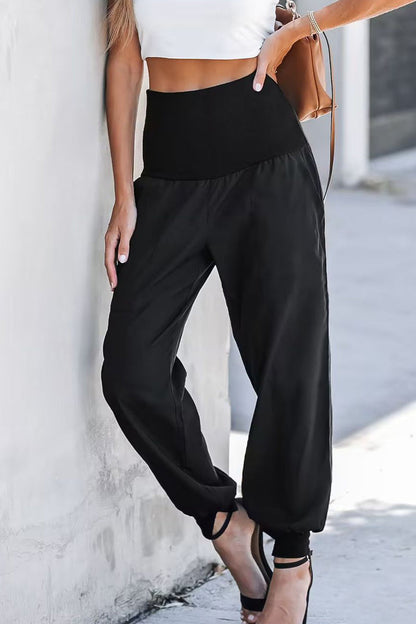 Pantalones casuales lisos sueltos de cintura alta Harlan de color liso
