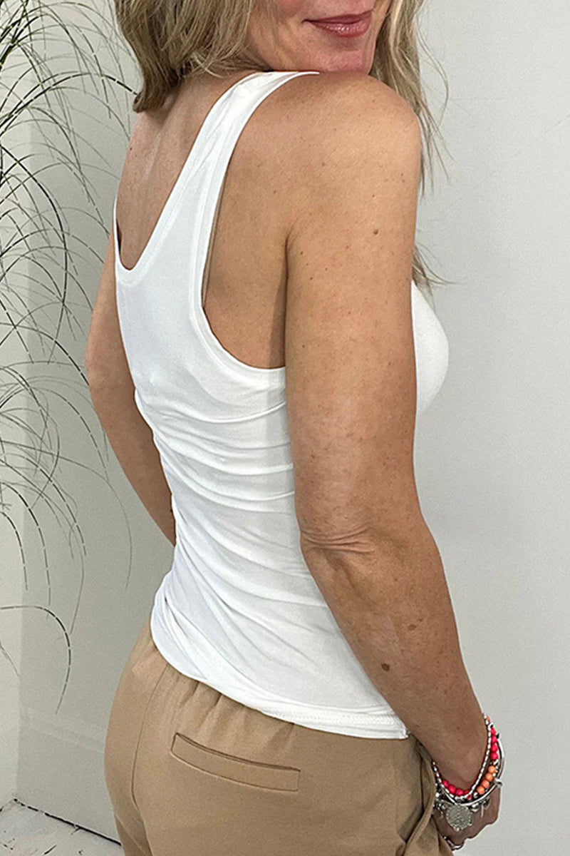 Tops sexis sencillos de cuello en U lisos