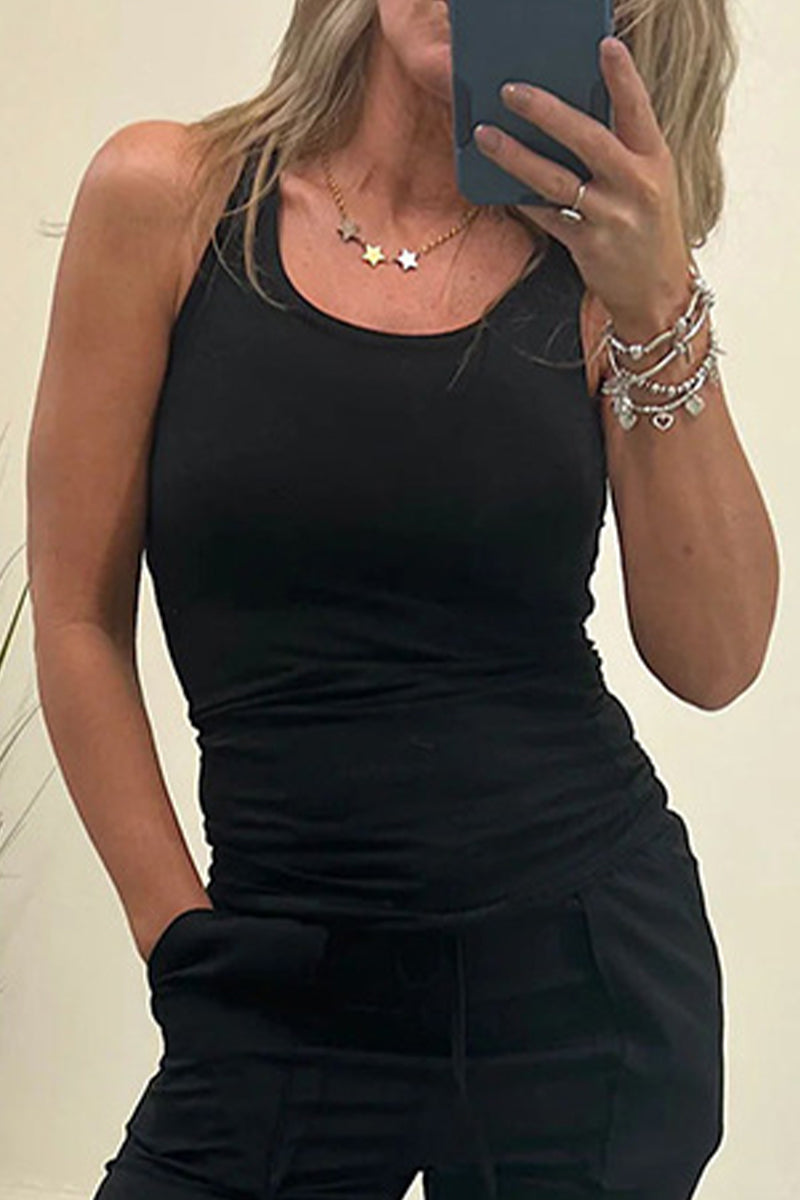 Tops sexis sencillos de cuello en U lisos