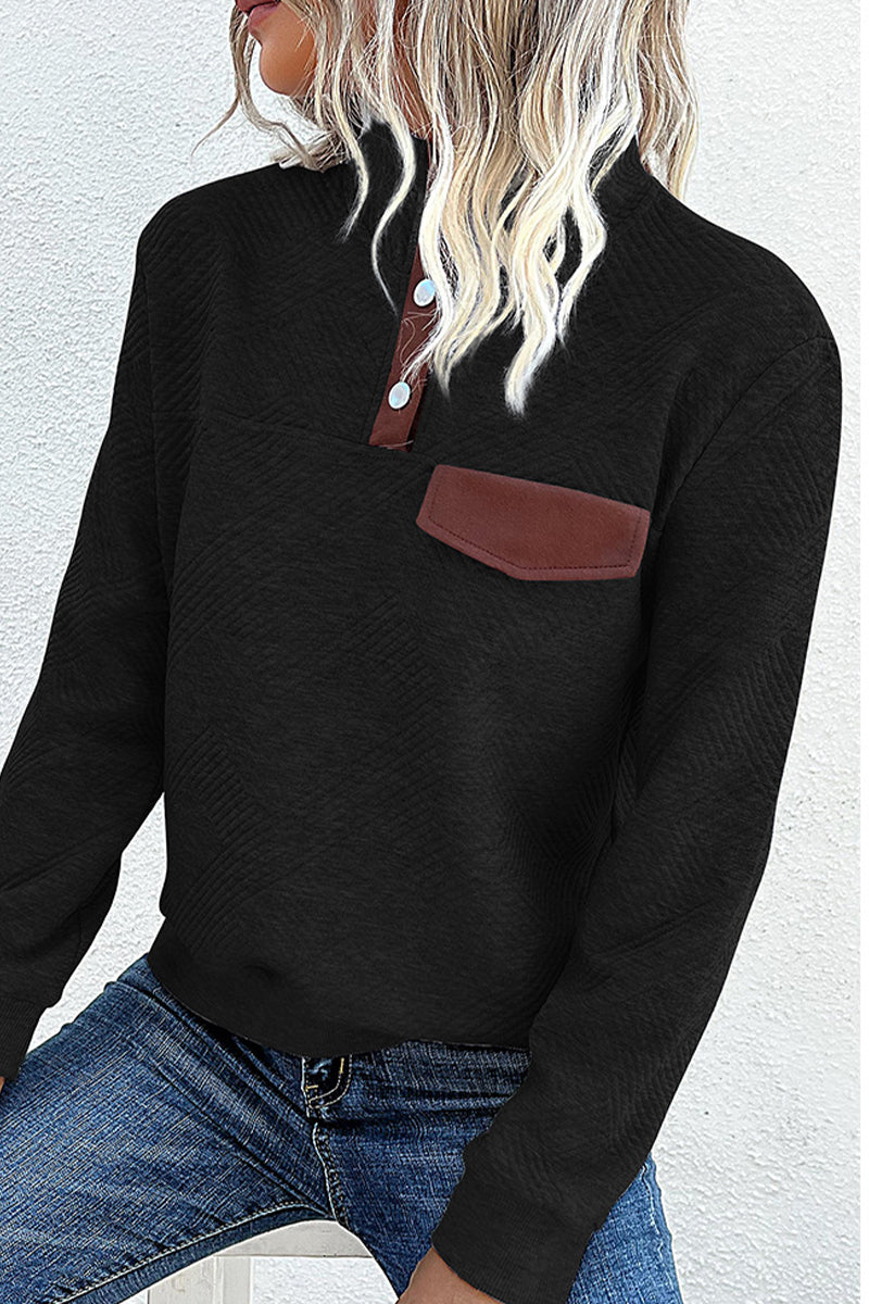 Blusas casuales de cuello mandarín con botones lisos