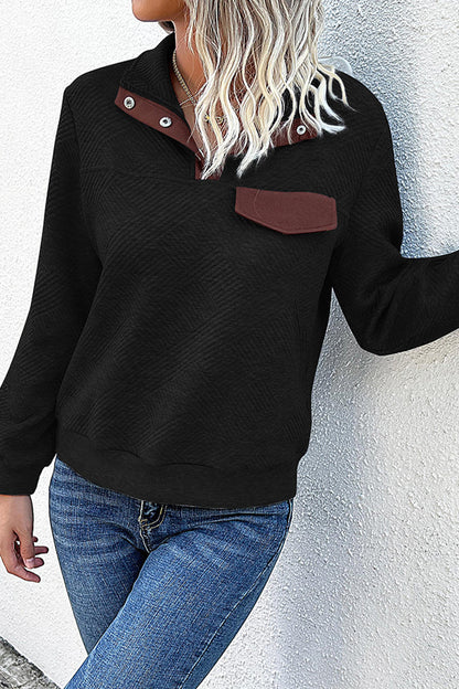Blusas casuales de cuello mandarín con botones lisos