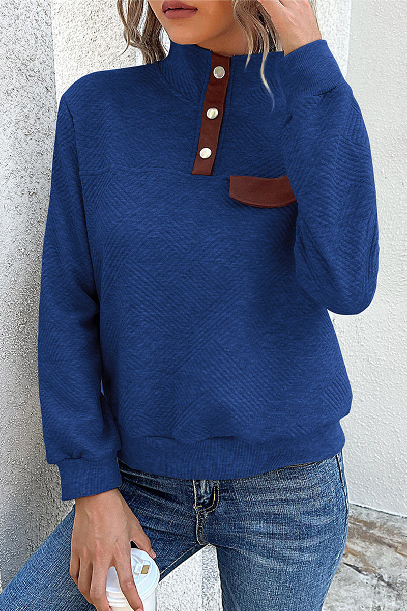 Blusas casuales de cuello mandarín con botones lisos