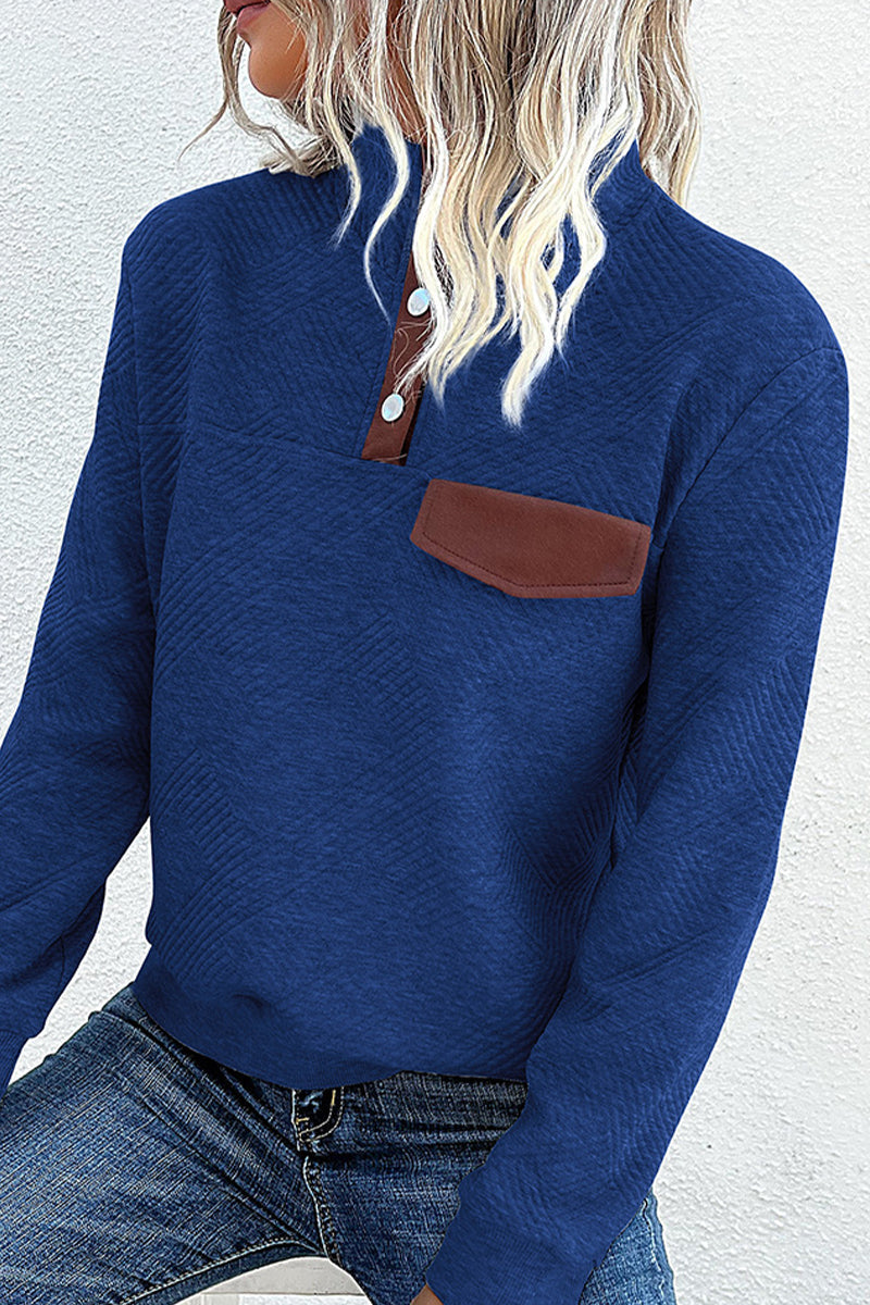 Blusas casuales de cuello mandarín con botones lisos
