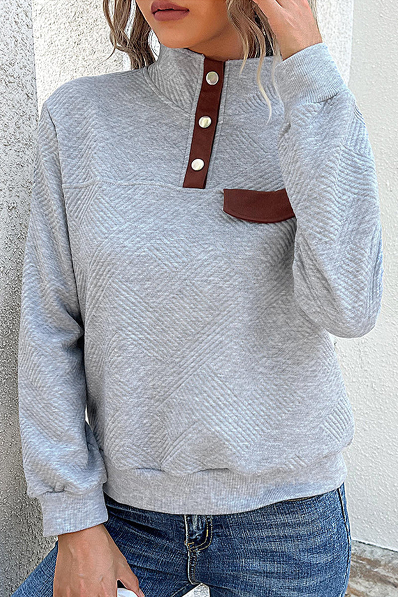 Blusas casuales de cuello mandarín con botones lisos