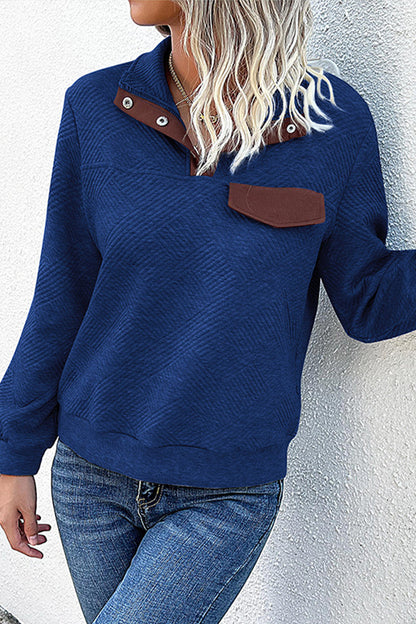 Blusas casuales de cuello mandarín con botones lisos