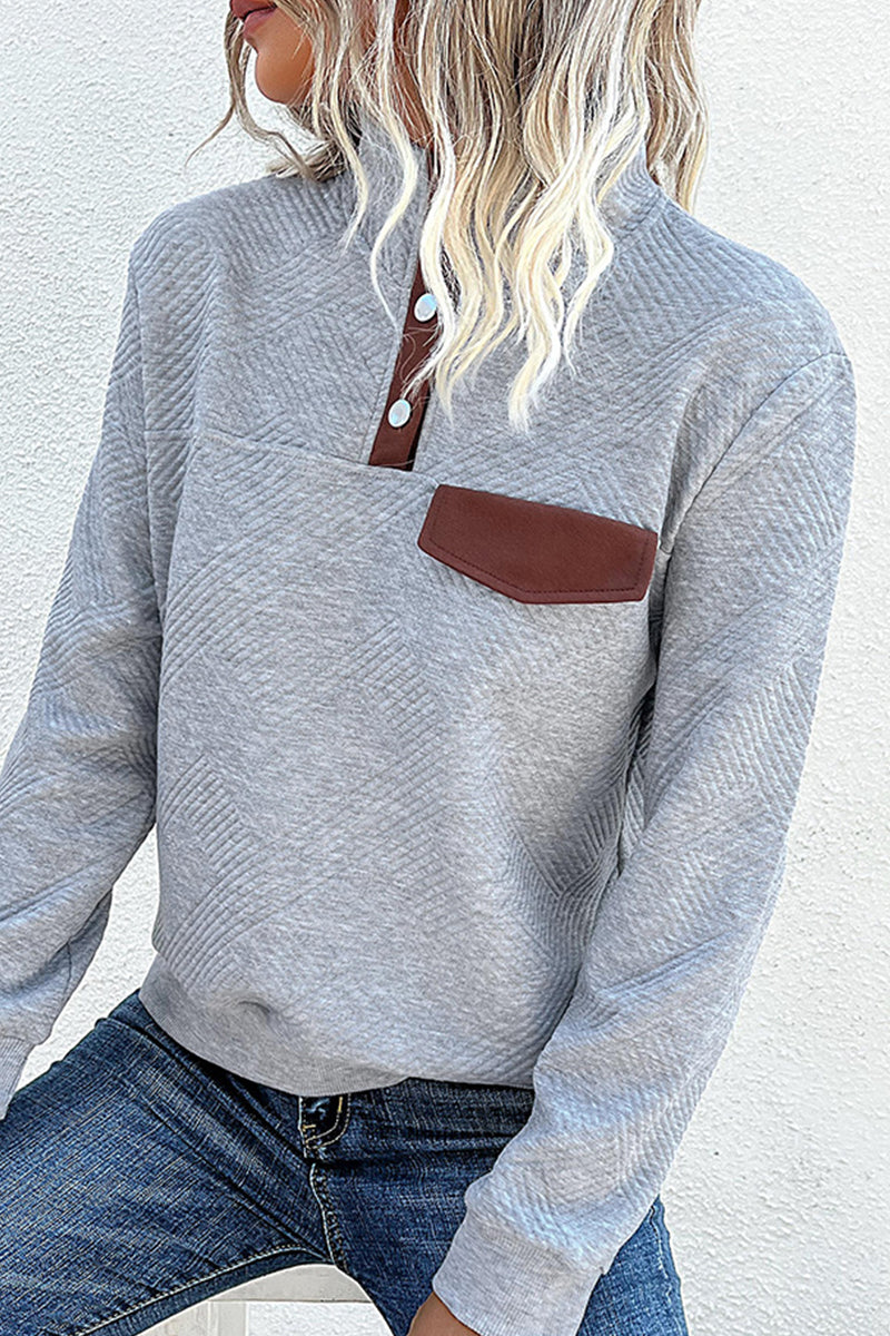 Blusas casuales de cuello mandarín con botones lisos