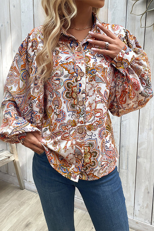 Blusas elegantes con cuello vuelto y hebilla con estampado