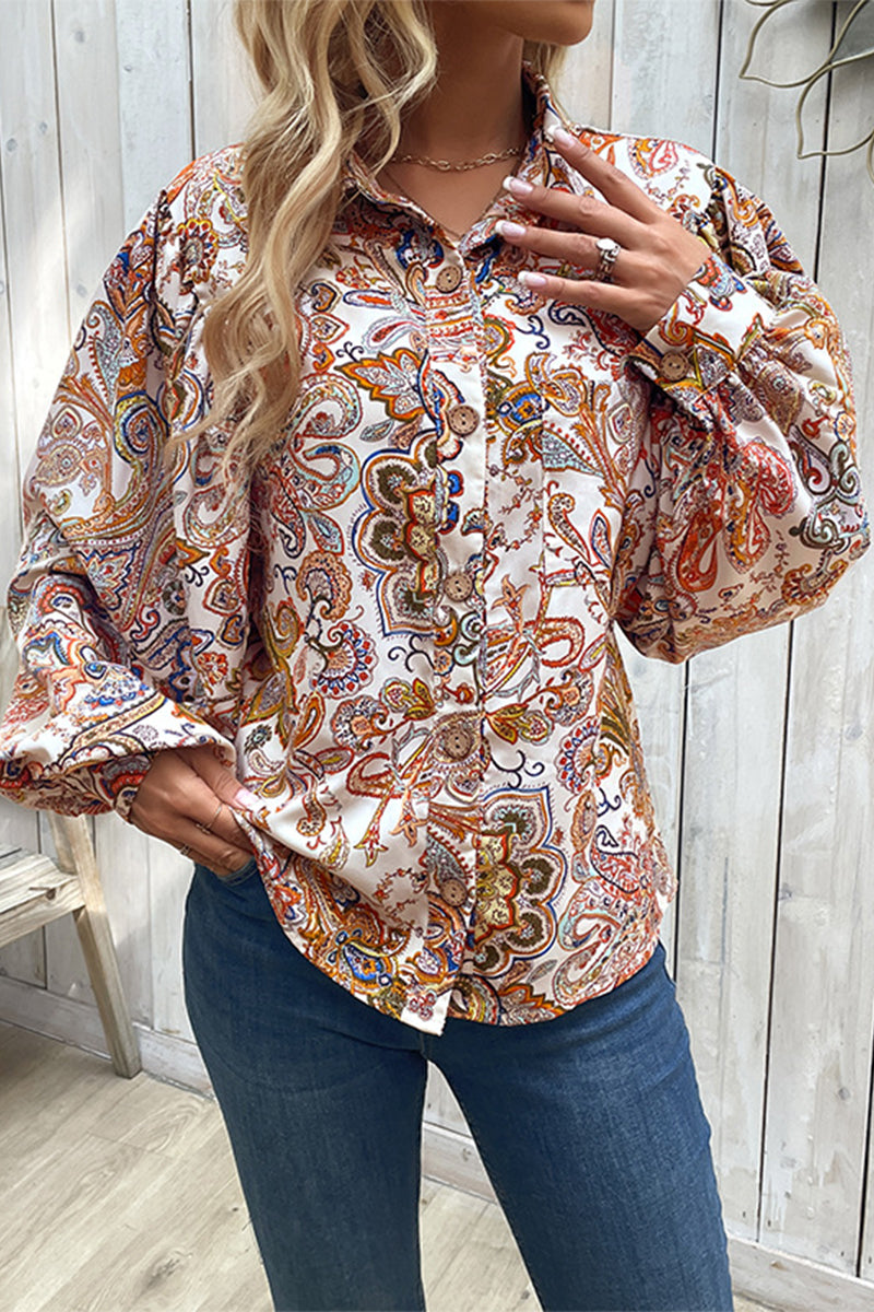 Blusas elegantes con cuello vuelto y hebilla estampada