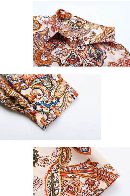 Blusas elegantes con cuello vuelto y hebilla estampada