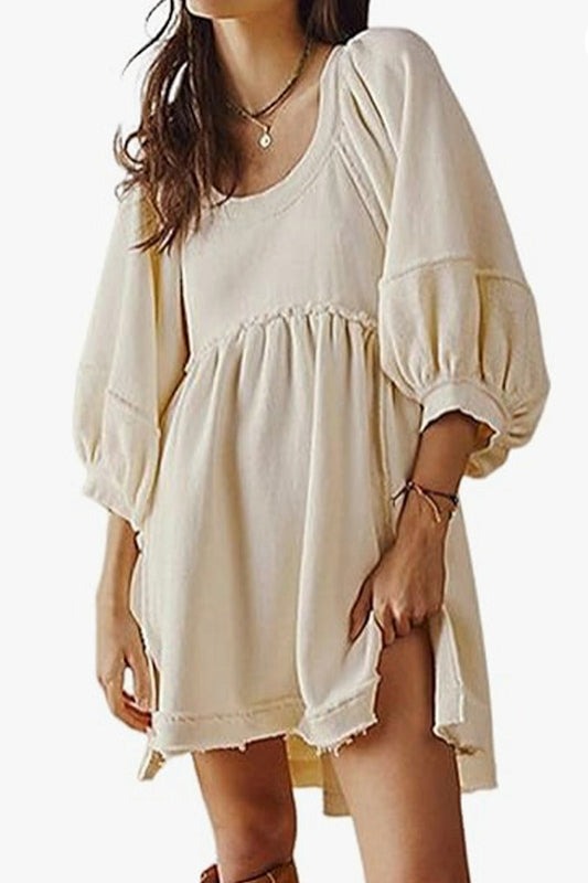 Vestidos casuales sencillos, lisos, asimétricos, con cuello redondo y corte en A