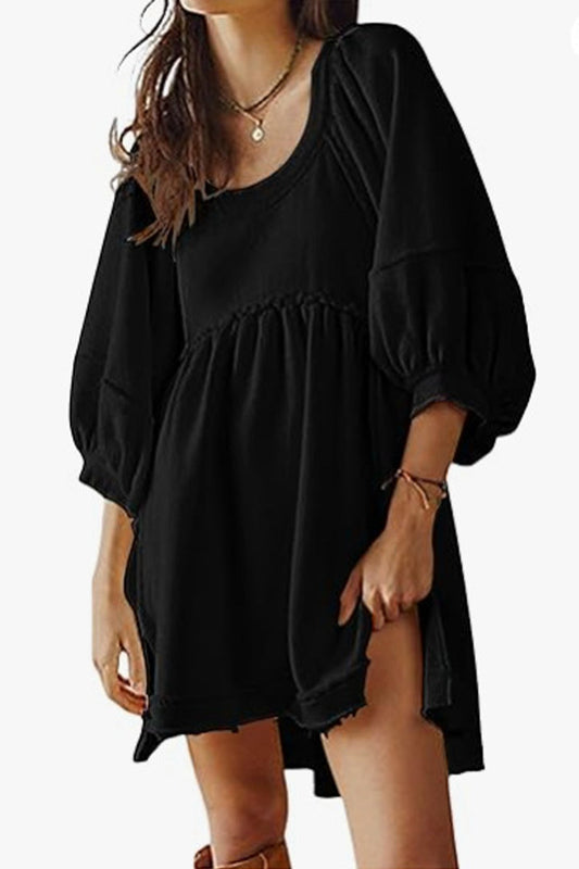 Vestidos casuales sencillos, lisos, asimétricos, con cuello redondo y corte en A