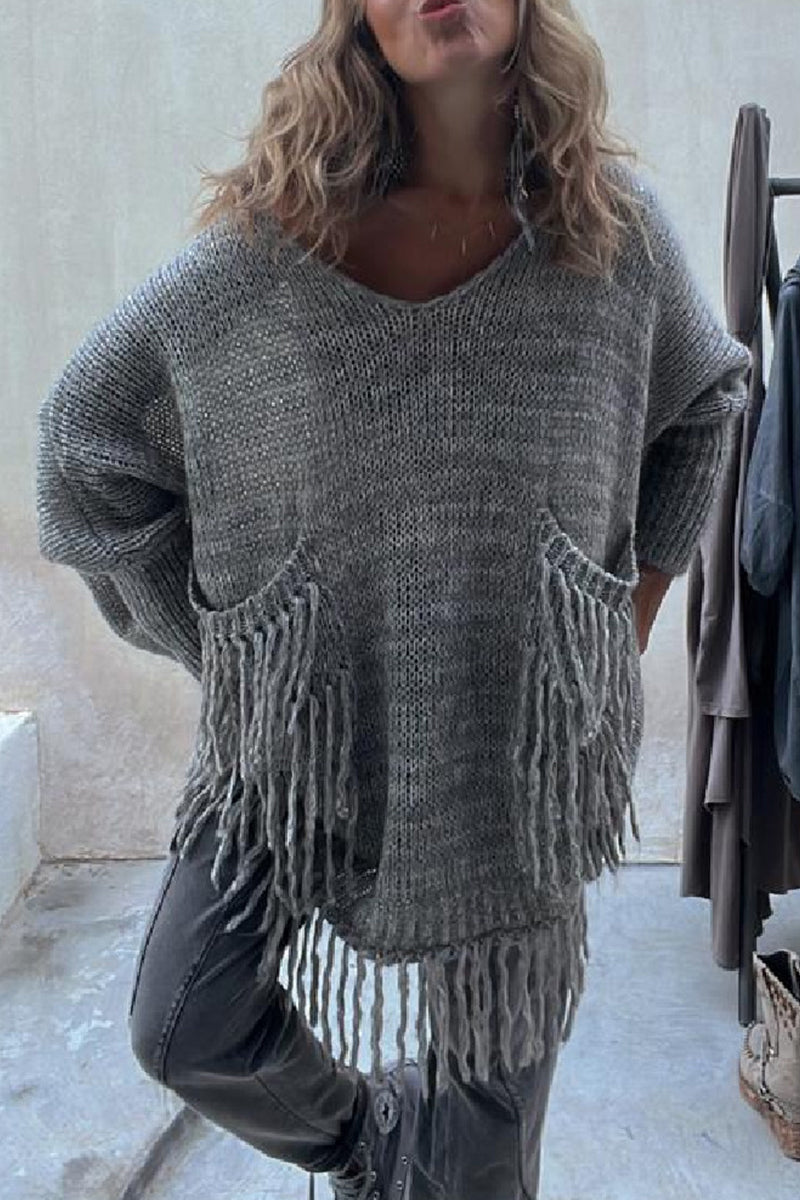 Suéteres casuales de cuello redondo con borlas y bolsillos (3 colores)