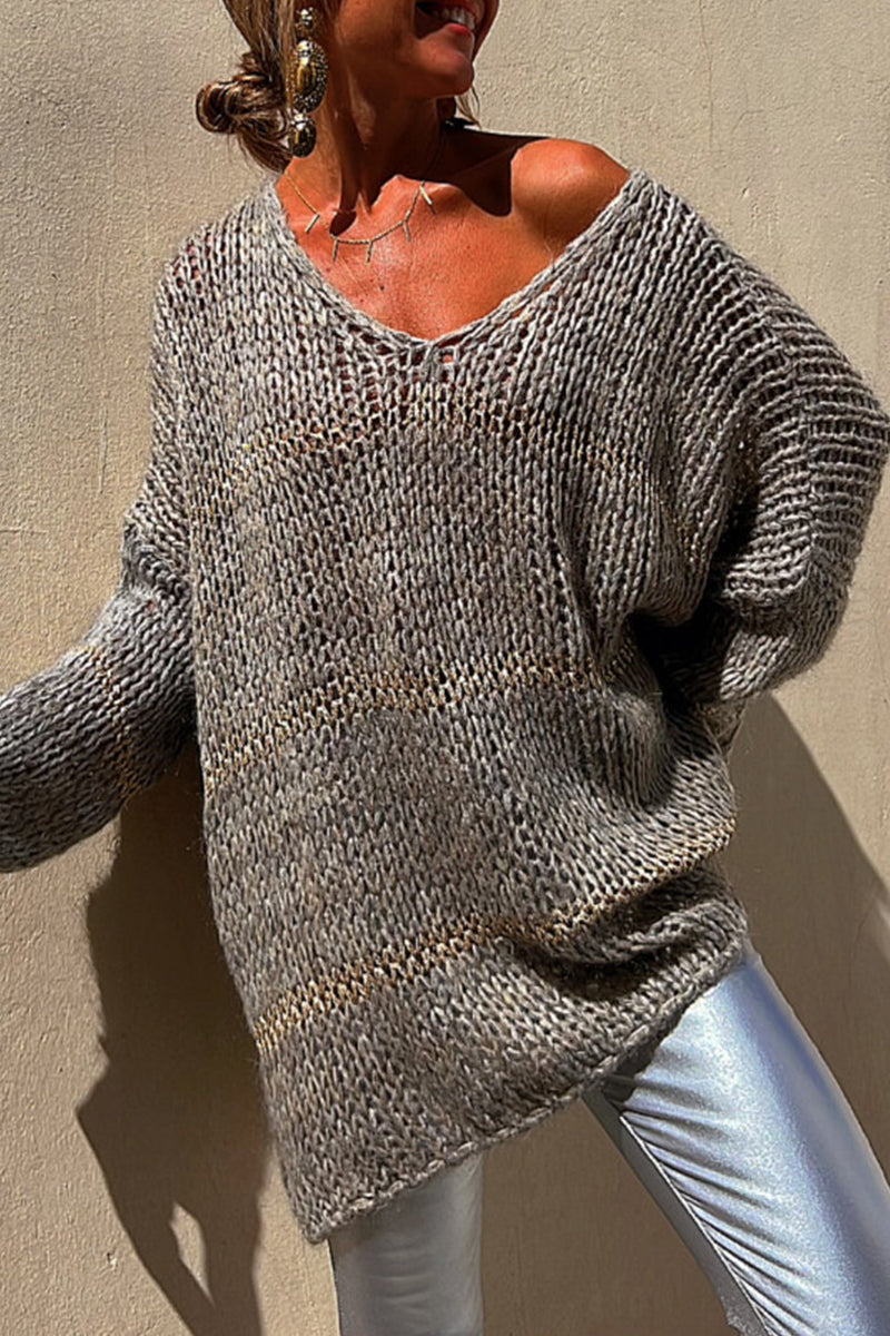 Tops casuales de tejido liso con cuello en V