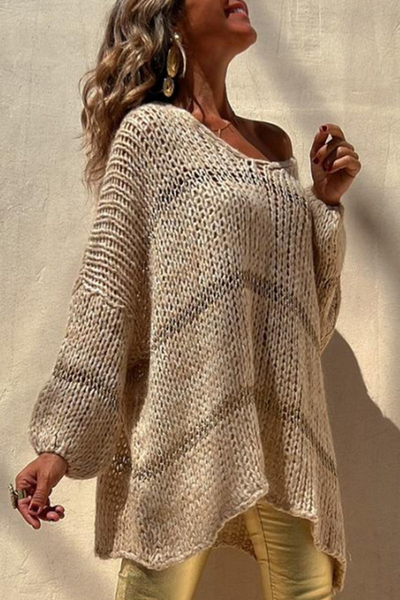 Tops casuales de tejido liso con cuello en V