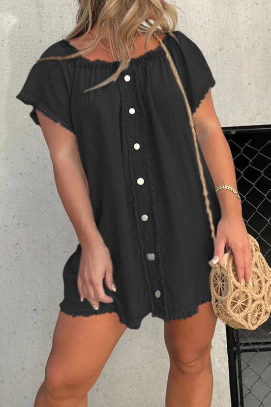 Vestido informal de manga corta con hombros descubiertos y borlas lisas
