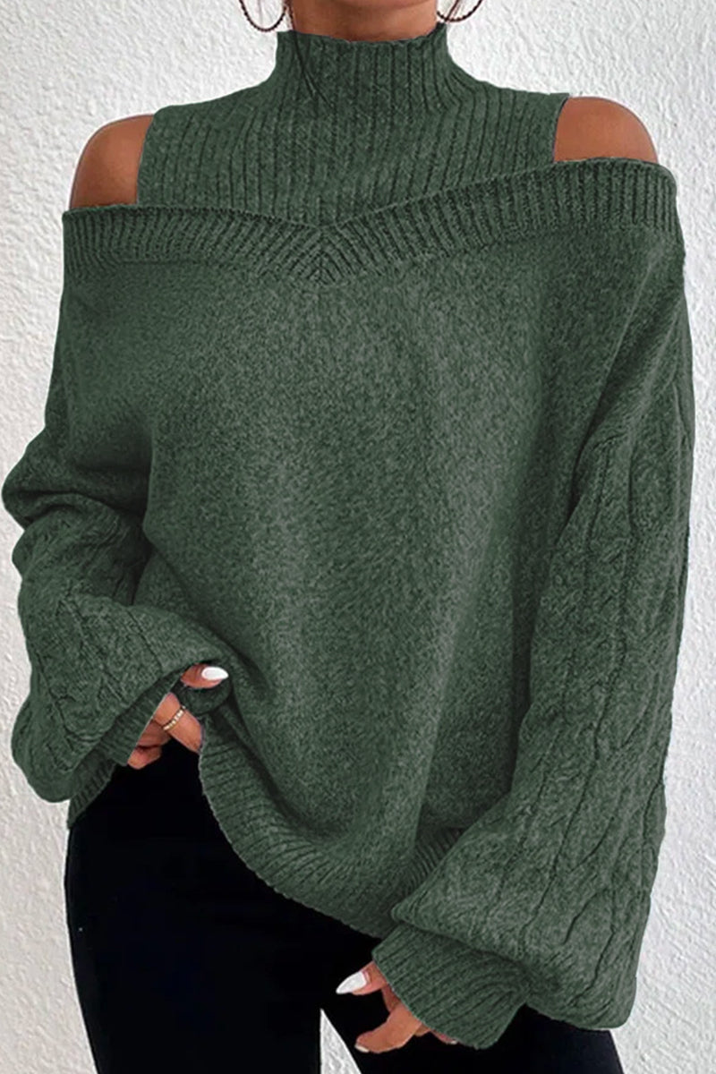 Suéteres casuales de cuello alto con parches huecos y sólidos (7 colores)
