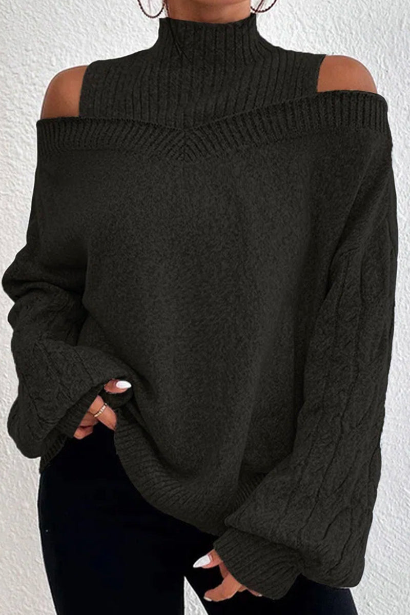 Suéteres casuales de cuello alto con parches huecos y sólidos (7 colores)