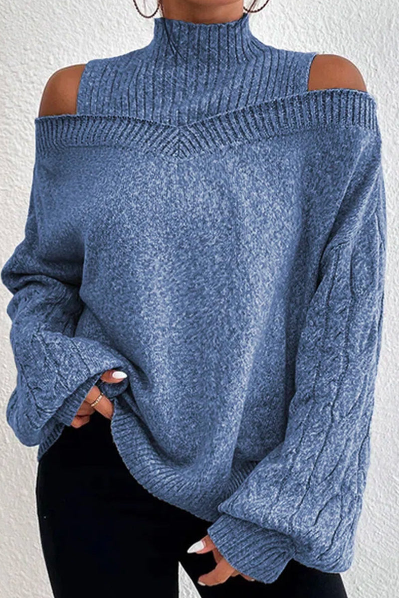 Suéteres casuales de cuello alto con parches huecos y sólidos (7 colores)