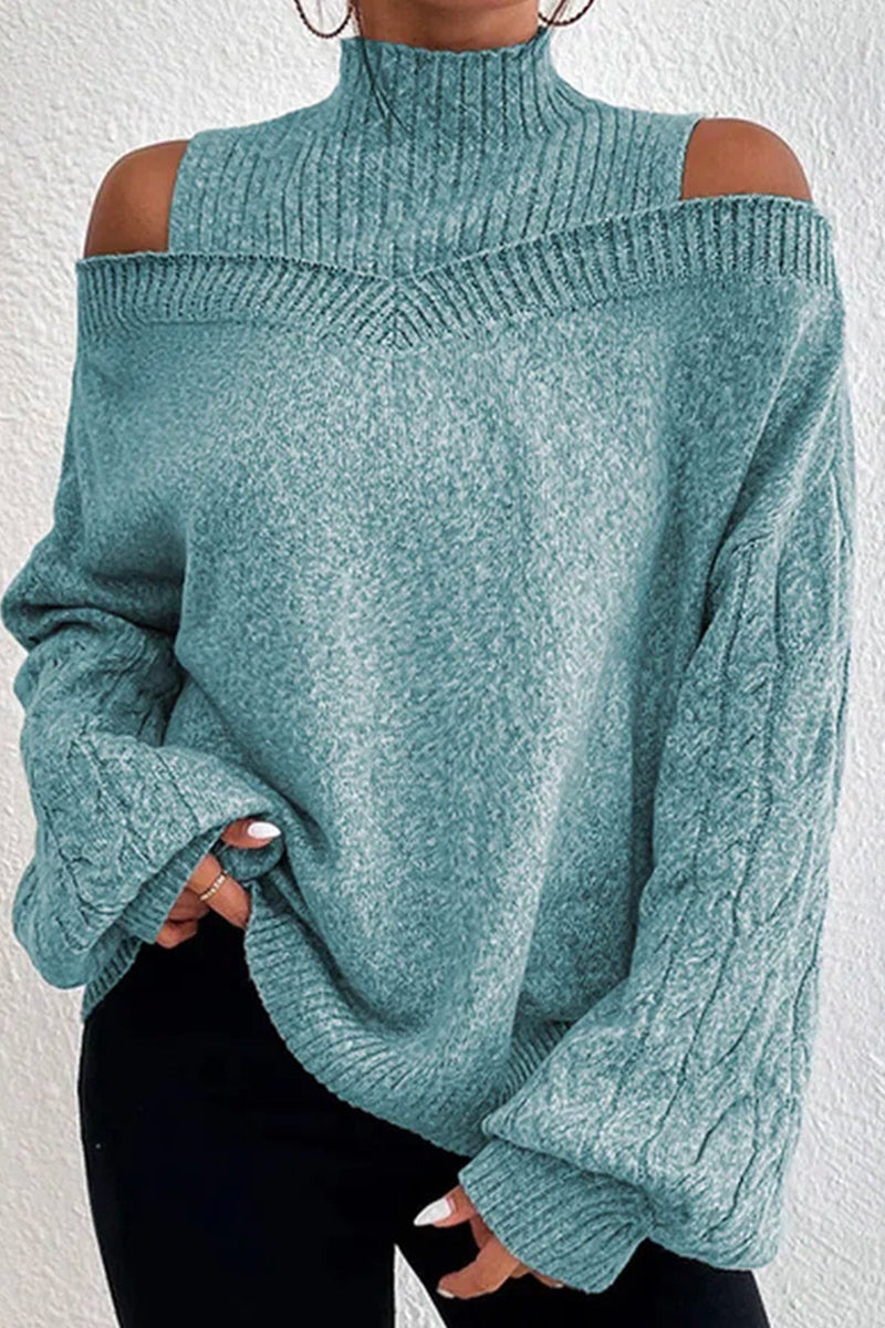 Suéteres casuales de cuello alto con parches huecos y sólidos (7 colores)