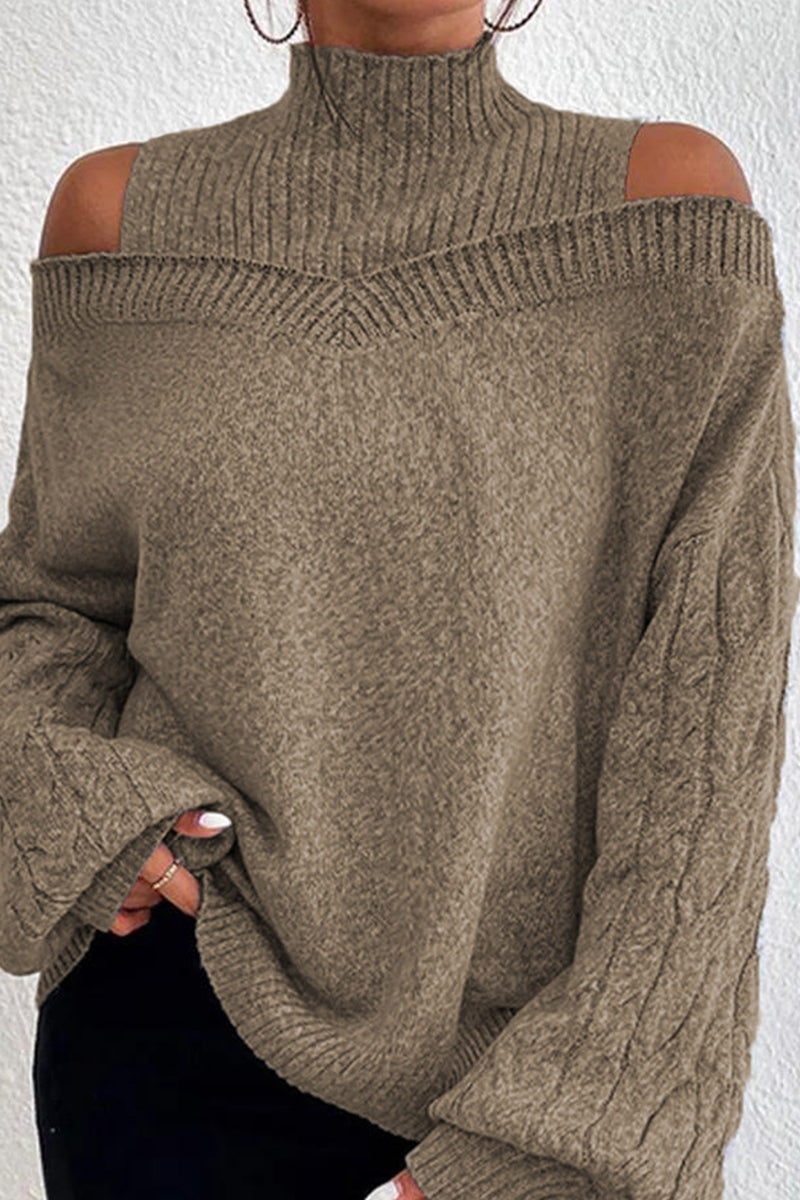 Suéteres casuales de cuello alto con parches huecos y sólidos (7 colores)