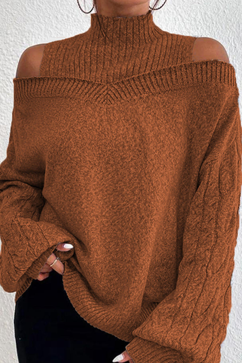 Suéteres casuales de cuello alto con parches huecos y sólidos (7 colores)